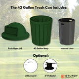 Campus Collection 42 Gallon Plastic Commercial Garbage Can with Push Lid