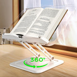 LOXP Ergonomic Book Stand for Reading, 360° Rotating Holder with Page Clip