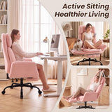 Furmax Big and Tall Office Chair, Criss Cross Legged Chair Wide Seat, Ergonomic Executive Desk Chair with Footrest, Teddy Fleece High Back Vanity Chair for Home Office, Pink