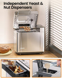 KOVIET 25-in-1 Bread Maker Machine with Automatic Dual Dispenser, 2LB Stainless Steel Breadmaker with Gluten-Free, Dough, Jam, Yogurt etc Settings, Silver