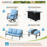 MIXPATIO 6-Piece Metal Patio Conversation Set, Fire Pit Table, 2 Ottomans