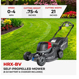 Honda HRX-BV 21-Inch Walk Behind Battery Powered Lawn Mower, Variable Speed Self Propelled Lawn Mower with 2.2 Bushel Capacity, Easy-Off Grass Bag, Clean Cuts in Thick and Tall Grass (HRX217YXBVKA4)