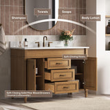 DELUXE LIVING 48 Inch Bathroom Vanity with Sink Combo, Classic Bathroom Cabinet with Countertop & Backsplash, Solid Wood Vanity with Soft Closing Doors & Dovetail Drawers, Ceramic Sink, Light Walnut