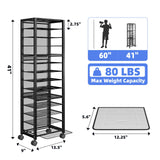 Simple Trending 14 Tier Rolling File Cart, Desk File Organizer with Sliding Trays and Wetal Mesh Paper Letter Storage Multi-Functional Rolling Clutter Cart for Office, Home, School, Black Simple Trending