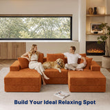 Living&Giving 101" U-Shaped Cloud Sectional Couch for Living Room, Cloud Boneless Couch-No Assembly with Reversible Chaise, Customizable 3-Seat Modular Sectional Sofa with 2 Ottoman, Orange