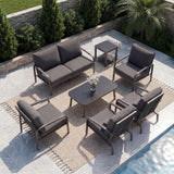 YURDAFY 7 Piece Aluminum Patio Furniture Set, Outdoor Conversation Set with Sofa, Loveseat, Lounge Chairs & Coffee Tables, Modern Garden Furniture for Backyard Porch Balcony Deck