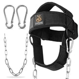 DMoose Fitness Neck Harness for Weight Lifting - Soft Padded Head & Chin Strap with 30" Heavy Duty Steel Chain - Neck Exerciser, Trainer & Strengthener to Support Injury Recovery (Black Legacy)
