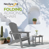 nevilywood Folding Adirondack Chairs Set of 4, HDPE Cup Holders, Grey