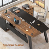 Executive Desk with File Cabinet, Large Office Desk with Drawers and Shelves, L Shaped Computer Desk with Power Outlets