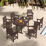 Homenjoy 7 Piece Patio Dining Set, 66" Rectangle HDPS Weather Resistant Outdoor Table & 6 Patio Chairs Set with 1.96" Umbrella Hole, Heavy Duty Chairs for Backyard Deck, Dark Brown