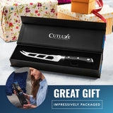 Cutluxe Cheese Knife – 5" Cheese Knife Slicer for Soft and Hard Cheese – Pronged, Serrated & Non Stick Blade – High Carbon German Steel – Artisan Series