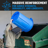 Blue 44 Gallon Trash Can Set (Trash Can, Quiet Dolly, and Reinforced Lid), Construction Grade