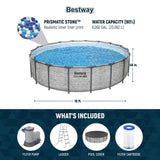 Bestway Steel Pro MAX 18' x 48" Above Ground Pool, Round Metal Frame Outdoor Swimming Pool Set with Filter Pump, Ladder, and Cover, Stack Stone