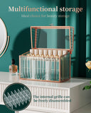 Youdepot Tempered Glass Makeup Organizer & Lipstick Holder with 24 Slots-Countertop Cosmetic Organizer for Vanity with Brush Holder Ideal Large Makeup Storage Drawer Organizer for Bathroom & Dresser.