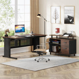 Tribesigns 63 Inch Executive Desk with File Cabinet, L Shaped Office Desk