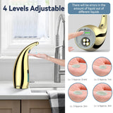 XZUO Automatic Soap Dispenser with Infrared Sensor - Adjustable 4-Level Touchless Hand Soap for Kitchen, Bathroom - Battery Operated Electric Dispenser, Durable Plastic, Smart Soap Holder (Gold)