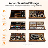 Apexonix Wood Jewelry Box 6-Tier Large Jewelry Organizer Cabinet with 5 Drawers Women Girls Storage Display Case for Necklace Rings Earrings Accessories, with Mirror and Lock (Without Mirror-brown)