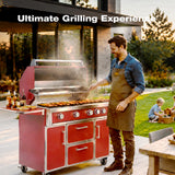 RENDGO NG 4 Cast Burners Outdoor Kitchen Grill Island, 99,000 BTU, Red Painting