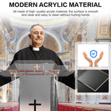 Church Pulpit with Hollow Cross Design,Led Acrylic Church Podium with Wheels&