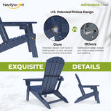 nevilywood Folding Adirondack Chairs Set of 4, HDPE Cup Holders, NavyBlue