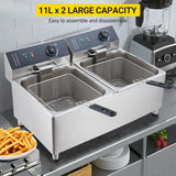 Deep fryers Commercial Deep Fryer 11 L x 2, Large Dual Tank Electric Countertop Fryer for Restaurant