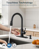 FORIOUS Black Touchless Kitchen Faucet with Soap Dispenser, Hands-Free, Smart Motion Sensor, Contemporary Bar Sink Faucet with Pull Down Sprayer for Farmhouse RV Camper