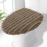 Smiry Soft Chenille Bathroom Toilet Lid Cover, Stays in Place Rubber Backing Covers, Machine Washable, 17.5x15, Fits Most Round, Elongated and Oblong Lids, Accessories Decor, Camel