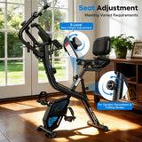 pooboo Folding Exercise Bike with Hand Crank, Multifunctional Stationary Bike for Home, Upright Indoor Cycling Bike with 8-Level Magnetic Resistance, Arm Resistance Bands, Pulse Sensor & Back Support Cushion
