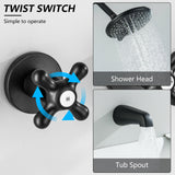BEIYI 3 Handle Tub Shower Faucet, Three Handle Tub and Shower Faucet Set Bathtub Faucets Sets Complete with 6" Shower Head and Tub Spout, 3 Knods Shower Trim Kit, Matte Black
