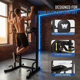 BARWING Pull Up Bar Station Power Tower Adjustable Height Dip Bar Dip Station with 3D Backrest Multi-Function Home Gym Strength Training Fitness Equipment 550LBS