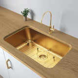MONSINTA Gold Kitchen Sink 30 Inch, SUS304 Stainless Steel Undemount Kitchen Sinks, 30" x 18" x 9" Large and Deep Single Bowl Kitchen Sinks With Grid and Sink Drain Assembly