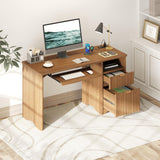 Bestier 55 Inch Computer Desk with Drawers, Power Outlet, Brown Oak