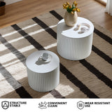MOOLSUN Modern Nesting Coffee Table Round Wooden Drum End Tables for Small Space Living Room, Bedroom, Balcony, Office (B-White)