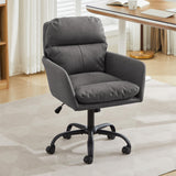 Faux Leather Home Office Desk Chair, Adjustable Swivel Computer Chair with Wheels and Arms, Comfy Upholstered Ergonomic Task Chair,Vanity Chair,Gray