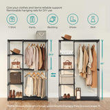 SONGMICS Portable Closet, Freestanding Closet Organizer, Clothes Rack with Shelves, Hanging Rods, Storage Organizer, for Cloakroom, Bedroom, 44.1 x 16.9 x 65 Inches, Black URYG24BK