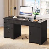Office Desk with Lockable Drawers, Modern Computer Desk with File Drawer