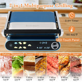COSTWAY Panini Press, 1200W Sandwich Maker with LED Touch Panel, Non-Stick Coated Plates & Removable Drip Tray, 180 Degrees with 7 Grilling Modes for any Thickness for Quesadillas, Burgers & More