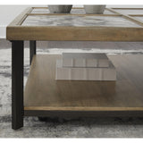 Signature Design by Ashley Montia Contemporary Sintered Stone Tabletop Cocktail Table with 4 Legs, Light Brown & Gray
