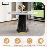 Vohuai Round Dining Table Set for 4, 45''Marble Grain Dining Room Table Set for 4 with Upholstered Chairs, Modern Dinner Table Set for Kitchen Dining Room