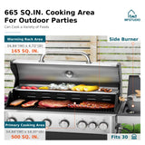 MFSTUDIO 6-Burner Propane Gas Grill, Stainless Steel BBQ Grill with Side Burner and Porcelain-Enameled Cast Iron Grates, High Output Gas BBQ Grills