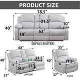 MOOLSUN Living Room Furniture Set Corduroy Recliner Compartments and Cup Holders Reclining for Home Theater/Office（A-Grey White Microfiber,3 piece Set）
