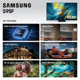 Samsung 65-Inch Class OLED S95F 4K Glare Free Smart TV (2025 Model) NQ4 AI Gen3 Processor, HDR Pro, Motion Xcelerator 164Hz, Dolby Atmos, Samsung Vision AI, Alexa Built-in