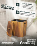 BLUEWEST 2.6 Gallons Acacia Wooden Wastebasket with Lid & Plastic Bin – Small Trash Can for Bathroom, Bedroom, Office – Decorative Wood Bin with Handle for Under Counter Use