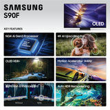 Samsung 65-Inch Class OLED S90F 4K Smart TV (2025 Model) NQ4 AI Gen3 Processor, Upscaling Pro, HDR +, Motion Xcelerator 144Hz, Vision, Alexa Built-in