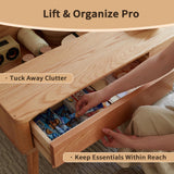 WuerQi 39.37" Lift Top Solid Wood Coffee Table with Storage Drawers & Hidden Compartment, Natural Wood Coffee Table for Living Room, Large Pop-Up Center Table for Home Office, Easy Assembly