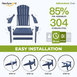 nevilywood Folding Adirondack Chairs Set of 4, HDPE Cup Holders, NavyBlue
