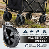 PASAMIC Collapsible Wagon 220 lbs, Heavy Duty Wagon Carts Foldable, Portable Wagons for Groceries, Beach Cart with All-Terrain Wheels, Black