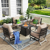 MFSTUDIO 5 Piece Metal Patio Furniture Set with Fire Pit Table, Beige