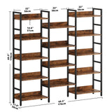Bookshelf, Bookshelves and Bookcases, 5 Tiers Bookshelf with Baffles, Large Book Shelf with Metal Shelving
