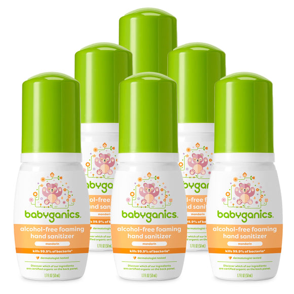 Babyganics Foaming Pump Hand Sanitizer, Alcohol Free, Travel Size, Mandarin, Kills 99.9% of Common Bacteria, Moisturizing, 1.69 Fl Oz (Pack of 6) Babyganics